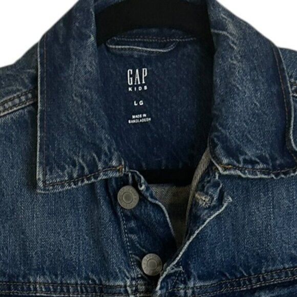 Gap Kids Blue Denim Jacket Size L Cropped Bomber Jean Pockets Cotton‎ Trucker - Picture 5 of 5